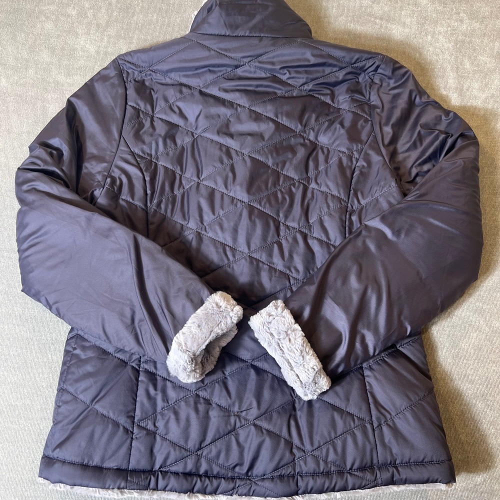 The North Face Mossbud Swirl Reversible Jacket Grey Quilted Fleece Womens Medium - Picture 5 of 6